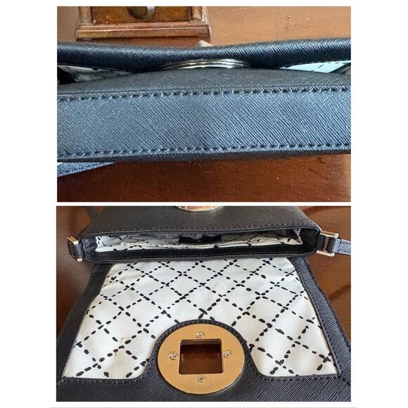 KATE SPADE - Newbury Lane Sally Saffiano Leather Turnlock Crossbody in Black. - Picture 11 of 14